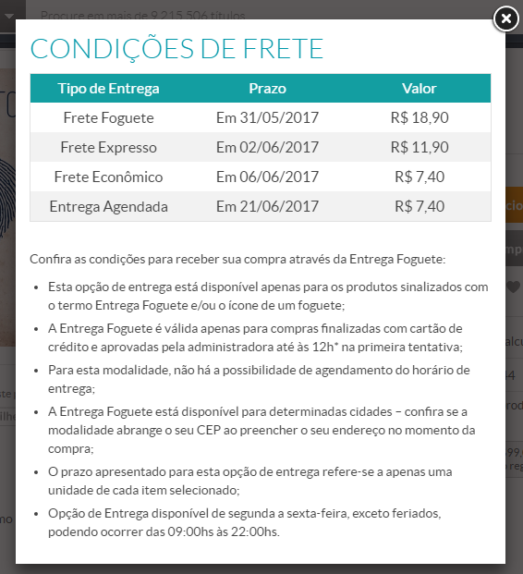 Preço do frete e condições de envio dos produtos na Livraria Cultura Preço do frete e condições de envio dos produtos na Livraria Cultura