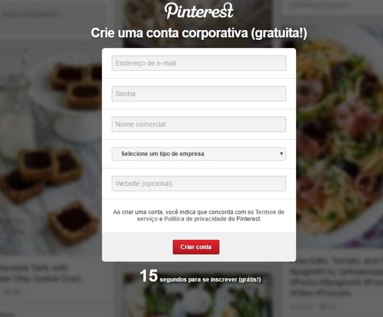 Criar conta pinterest para empresas Criar conta no pinterest