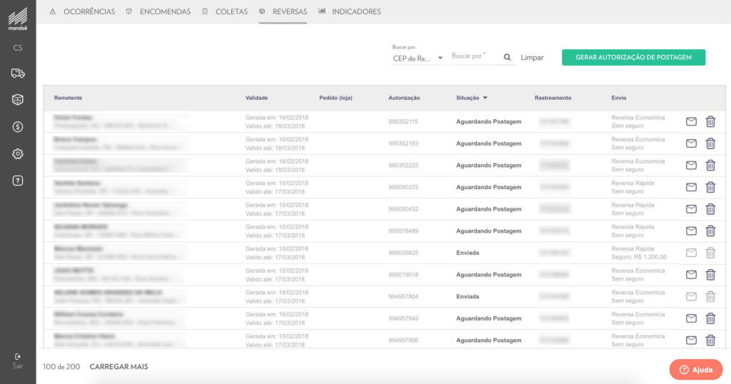 Serviço de logística reversa da Mandaê